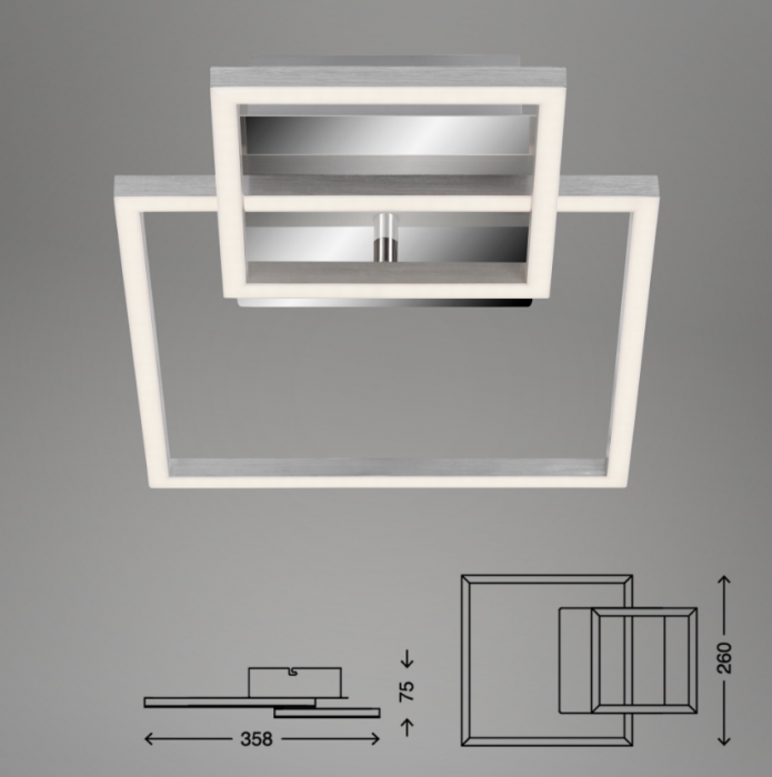 Lustra LED integrat Briloner Leuchen Frame Square, 19.6W, 1500 lumeni, lumina calda (3000K), dimmabil in trepte cu functie de memorie, 35.8x26cm, Argintiu [4]