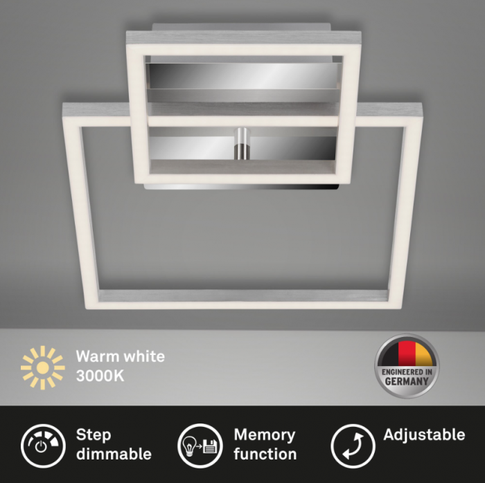 Lustra LED integrat Briloner Leuchen Frame Square, 19.6W, 1500 lumeni, lumina calda (3000K), dimmabil in trepte cu functie de memorie, 35.8x26cm, Argintiu [3]