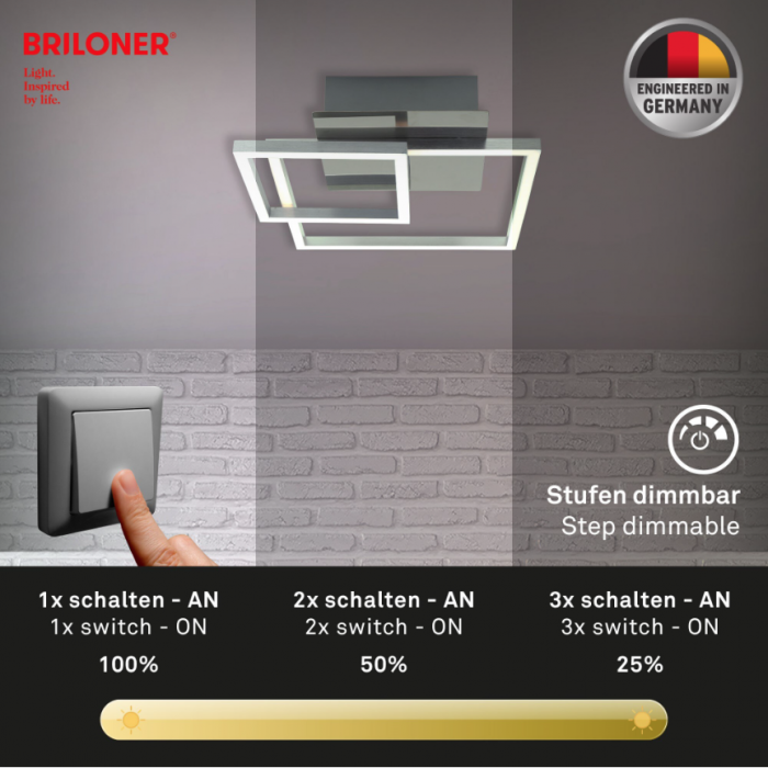 Lustra LED integrat Briloner Leuchen Frame Square, 19.6W, 1500 lumeni, lumina calda (3000K), dimmabil in trepte cu functie de memorie, 35.8x26cm, Argintiu [5]
