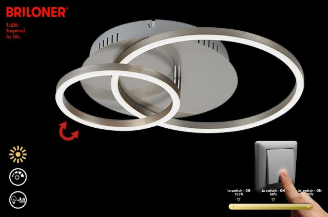 Lustra LED integrat Briloner Leuchen Frames, 30W, 2400 lumeni, lumina calda (3000K), Dimmabil in trepte cu functie de memorie, 39x30x8 cm, Nichel Mat [7]