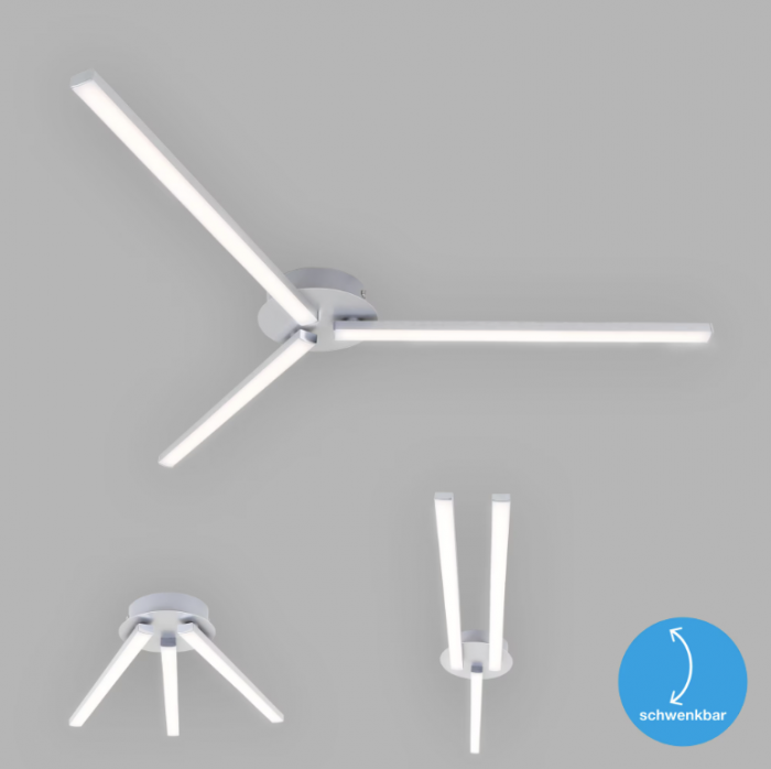 Lustra LED integrat Briloner Leuchen GO LED, 3 brate ajustabile, 15W, 1500 lumeni, lumina calda (3000K), 68.5x59.3x4.6 cm, Argintiu [4]
