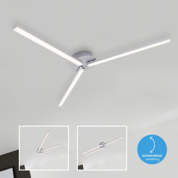 Lustra LED integrat Briloner Leuchen GO LED, 3 brate ajustabile, 15W, 1500 lumeni, lumina calda (3000K), 68.5x59.3x4.6 cm, Argintiu [3]