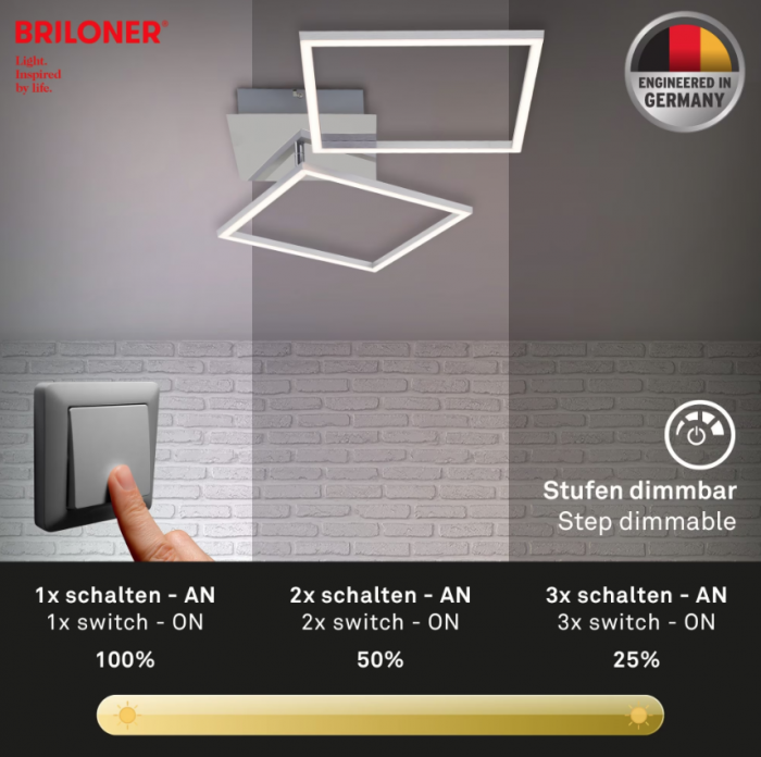 Lustra LED integrat Briloner Leuchen GO LED 5 brate ajustabile, 24W, 2400 lumeni, lumina Calda 3000K, Argintiu [6]
