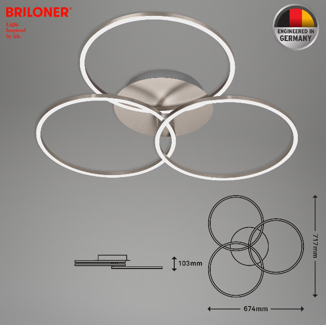 Lustra LED integrat Briloner Leuchen, 40W, 4400 lumeni, lumina calda (3000K), dimmabil in trepte cu functie de memorie, 71.7x67.4cm, Nichel Mat [5]