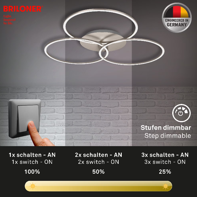 Lustra LED integrat Briloner Leuchen, 40W, 4400 lumeni, lumina calda (3000K), dimmabil in trepte cu functie de memorie, 71.7x67.4cm, Nichel Mat [3]