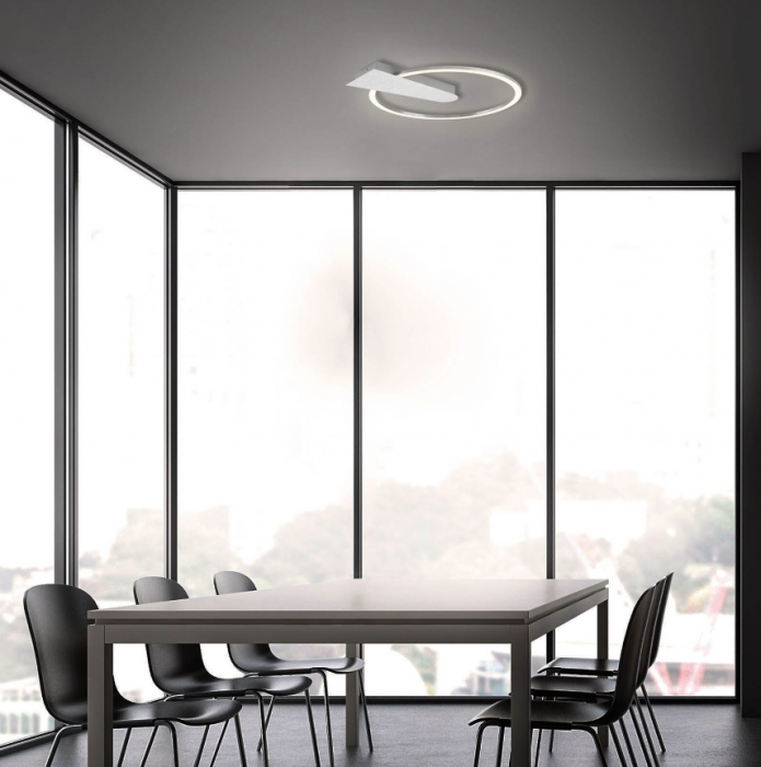 Lustra LED integrat Briloner Leuchen Nico Circle, 12W, 1400 lumeni, lumina calda (3000K), dimmabil in trepte cu functie de memorie, 34x4 cm, Argintiu [2]