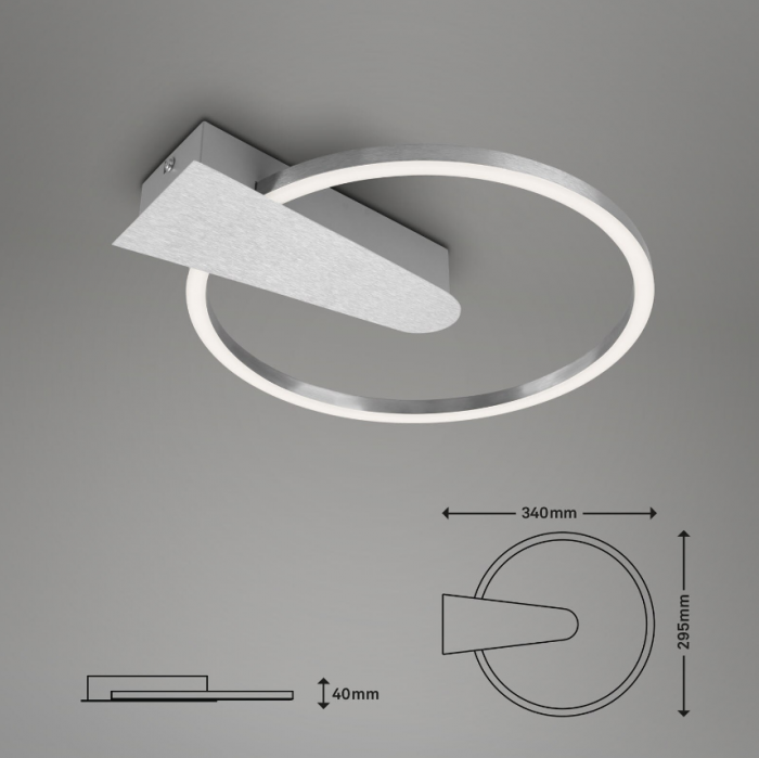 Lustra LED integrat Briloner Leuchen Nico Circle, 12W, 1400 lumeni, lumina calda (3000K), dimmabil in trepte cu functie de memorie, 34x4 cm, Argintiu [4]