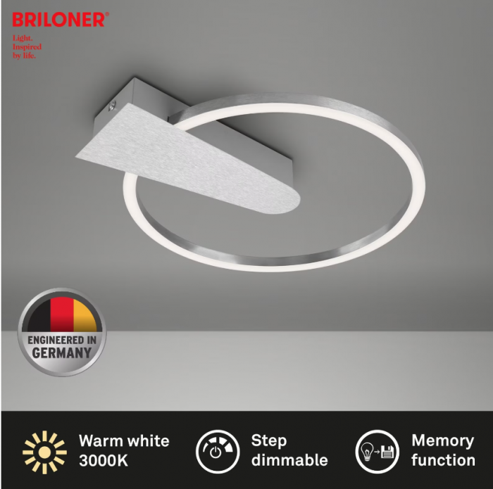 Lustra LED integrat Briloner Leuchen Nico Circle, 12W, 1400 lumeni, lumina calda (3000K), dimmabil in trepte cu functie de memorie, 34x4 cm, Argintiu [5]
