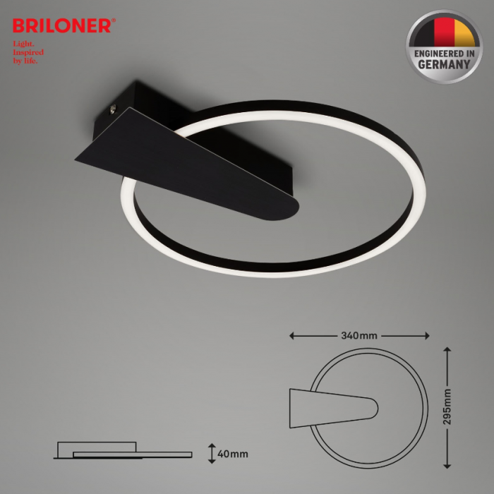 Lustra LED integrat Briloner Leuchen Nico Circle, 12W, 1400 lumeni, lumina calda (3000K), dimmabil in trepte cu functie de memorie, 34x4 cm, Negru [4]