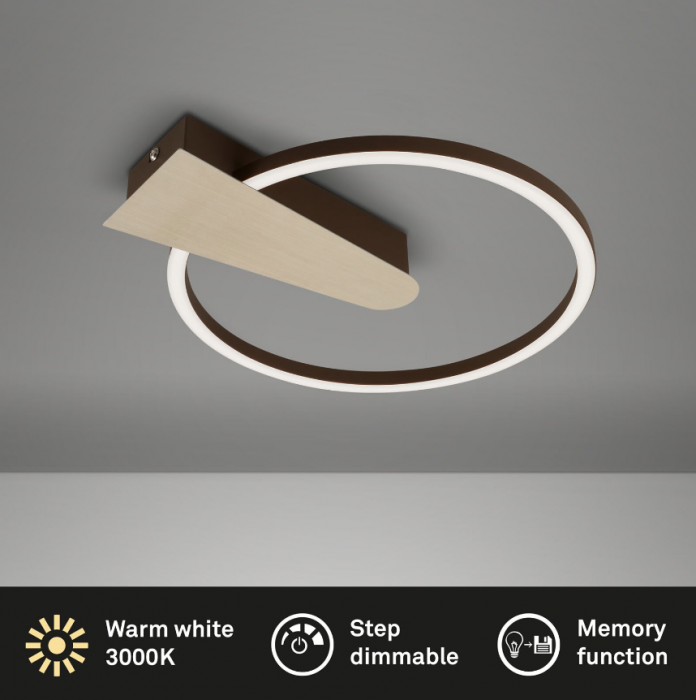 Lustra LED integrat Briloner Leuchen Nico Circle, 12W, 1400 lumeni, lumina calda (3000K), dimmabil in trepte cu functie de memorie, 34x4cm, Auriu [4]