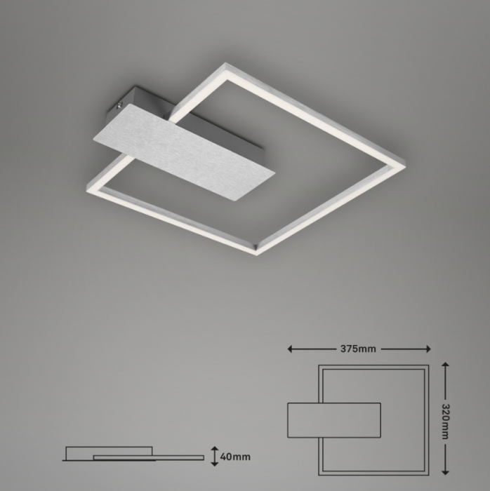 Lustra LED integrat Briloner Leuchen Nico Square, 12W, 1400 lumeni, lumina calda (3000K), dimmabil in trepte cu functie de memorie, 37.5x32.x4cm, Argintiu [5]