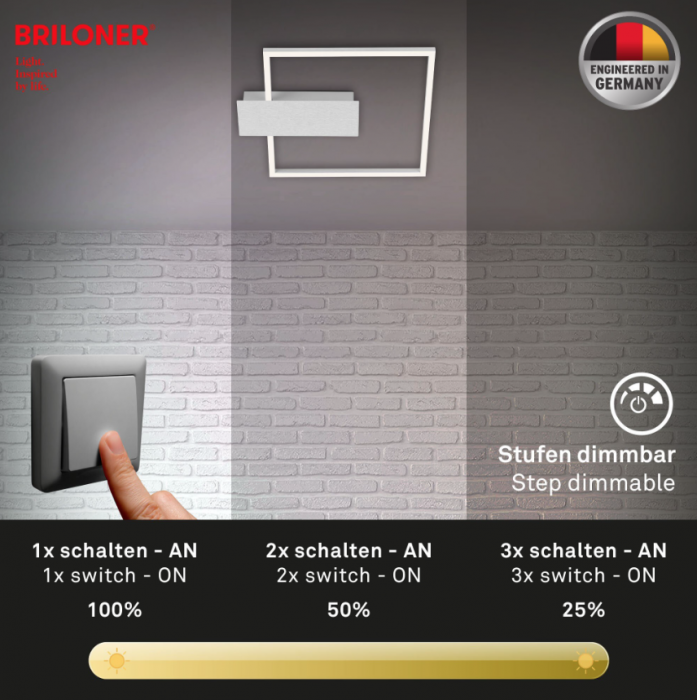Lustra LED integrat Briloner Leuchen Nico Square, 12W, 1400 lumeni, lumina calda (3000K), dimmabil in trepte cu functie de memorie, 37.5x32.x4cm, Argintiu [4]