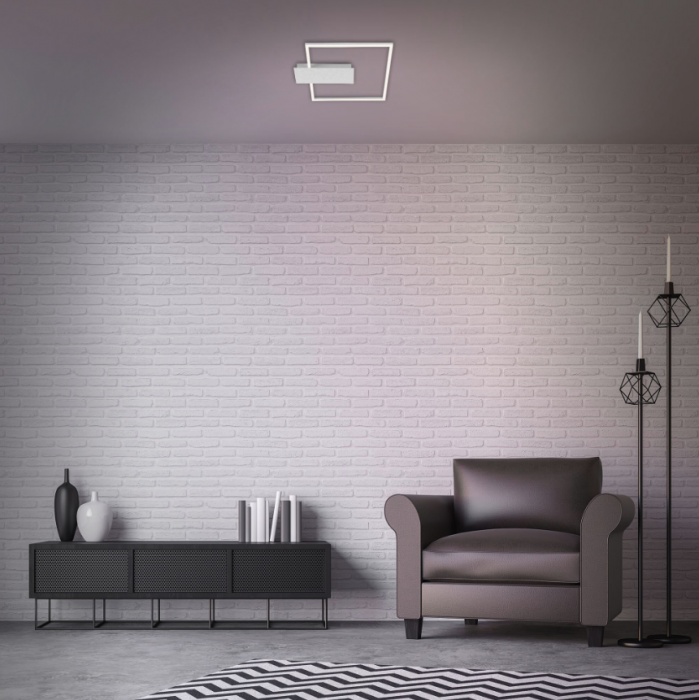 Lustra LED integrat Briloner Leuchen Nico Square, 12W, 1400 lumeni, lumina calda (3000K), dimmabil in trepte cu functie de memorie, 37.5x32.x4cm, Argintiu [2]