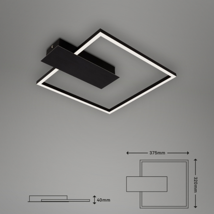 Lustra LED integrat Briloner Leuchen Nico Square, 12W, 1400 lumeni, lumina calda (3000K), dimmabil in trepte cu functie de memorie, 37.5x32x4 cm, Negru [2]