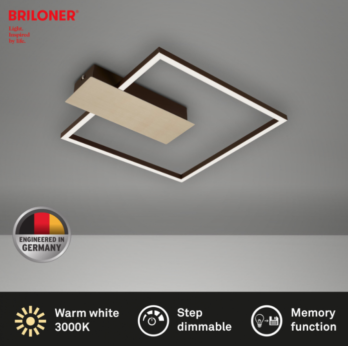 Lustra LED integrat Briloner Leuchen Nico Square, 12W, 1400 lumeni, lumina calda (3000K), dimmabil in trepte cu functie de memorie, 37.5x32x4cm, Auriu [5]