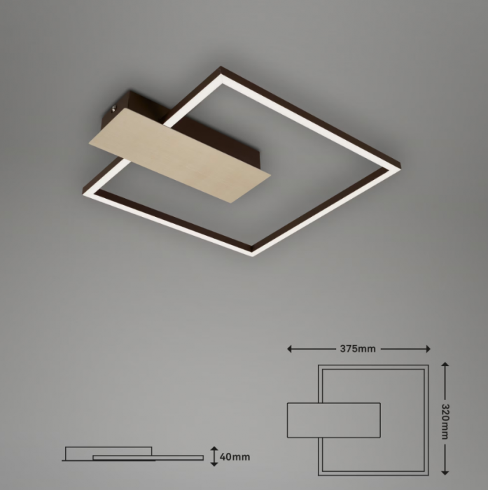 Lustra LED integrat Briloner Leuchen Nico Square, 12W, 1400 lumeni, lumina calda (3000K), dimmabil in trepte cu functie de memorie, 37.5x32x4cm, Auriu [4]
