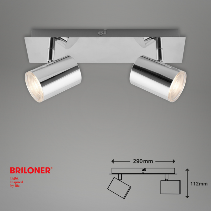 Lustra LED pentru baie Briloner Leuchen Banyo Splash, 2 socluri GU10, capete ajustabule, IP44, Argintiu [4]