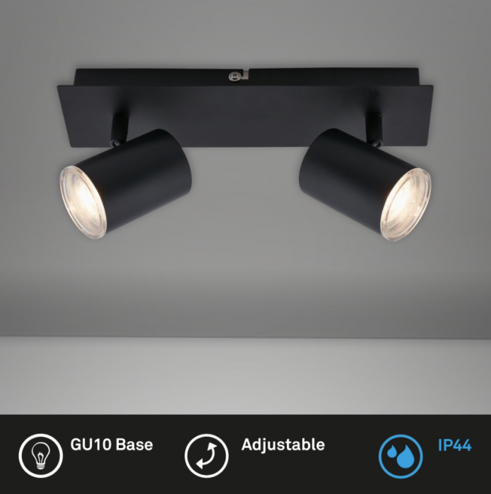 Lustra LED pentru baie Briloner Leuchen Banyo Splash, 2 socluri GU10, capete ajustabule, IP44, Negru [4]