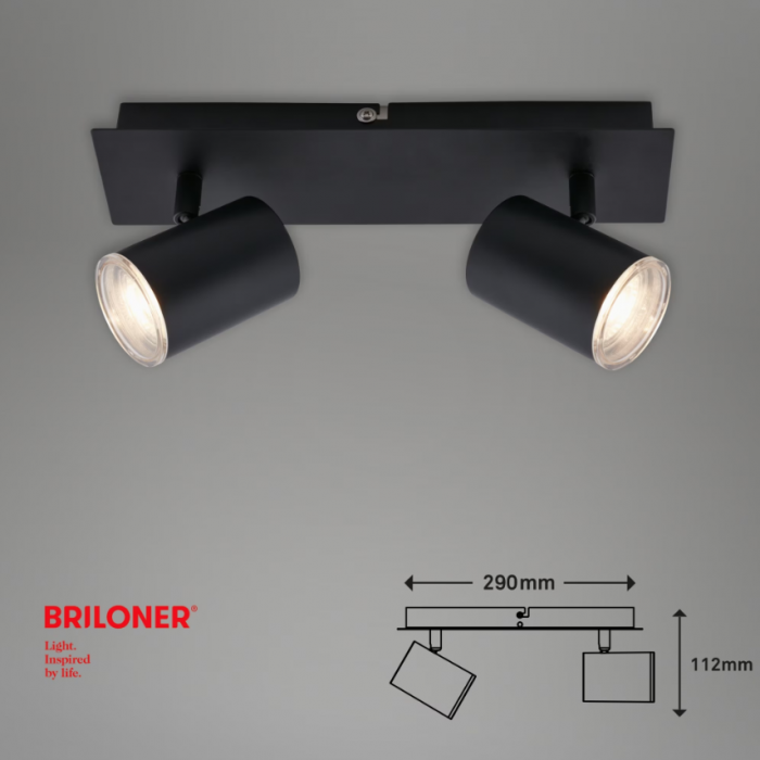 Lustra LED pentru baie Briloner Leuchen Banyo Splash, 2 socluri GU10, capete ajustabule, IP44, Negru [3]