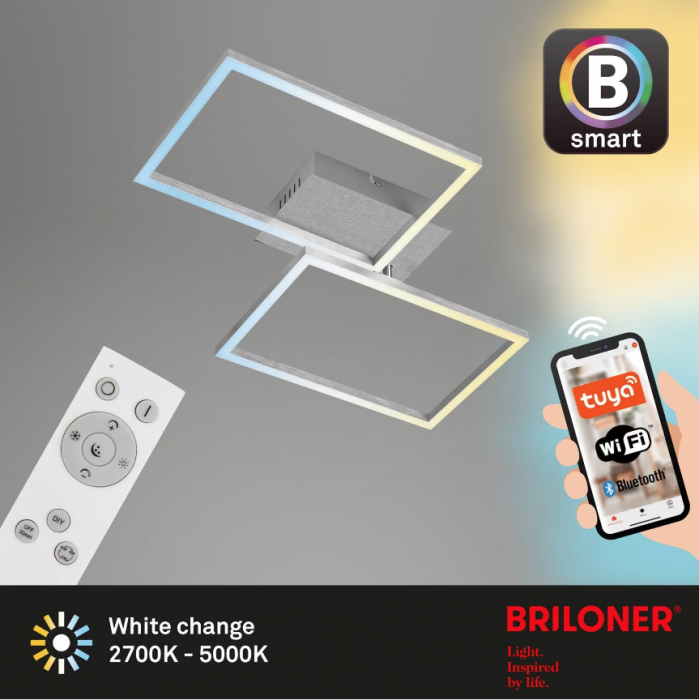 Lustra LED Smart Tuya Briloner Leuchen 30W, 3300 lumeni, cu WIFI, Aplicatie telefon, Telecomanda, lumina Calda, Neutra, Rece, Dimmabila, compatibila cu Amazon Alexa si Google Home , Functie Memorie [2]