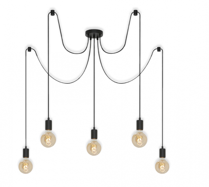 Lustra suspendata Briloner Leuchen, 5 brate cu socluri E27, inaltime reglabila, max.60W, 100x150 cm, Negru [2]