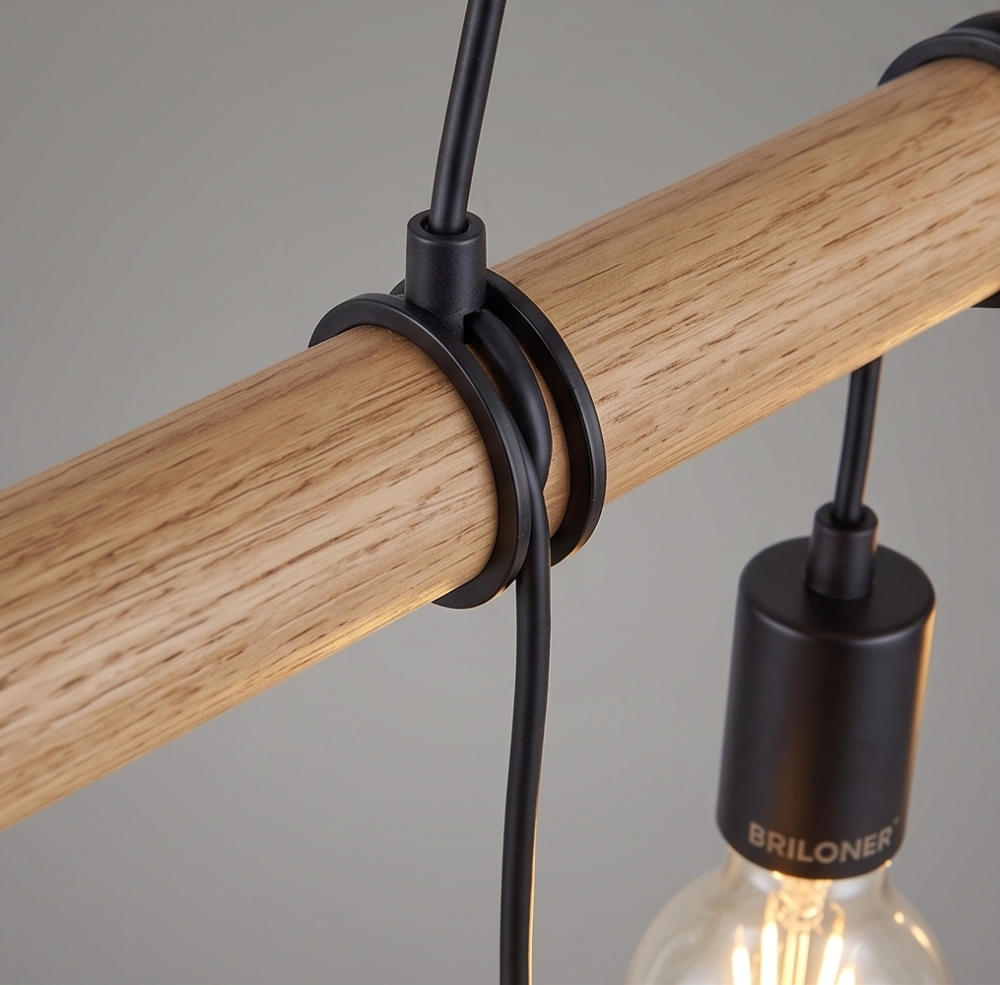 Lustra suspendata Briloner Leuchen Wood & Style, 4 socluri E27, max. 60W, inaltime reglabila, 90x150 cm, Negru [6]