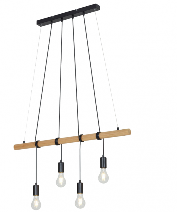 Lustra suspendata Briloner Leuchen Wood & Style, 4 socluri E27, max. 60W, inaltime reglabila, 90x150 cm, Negru [2]