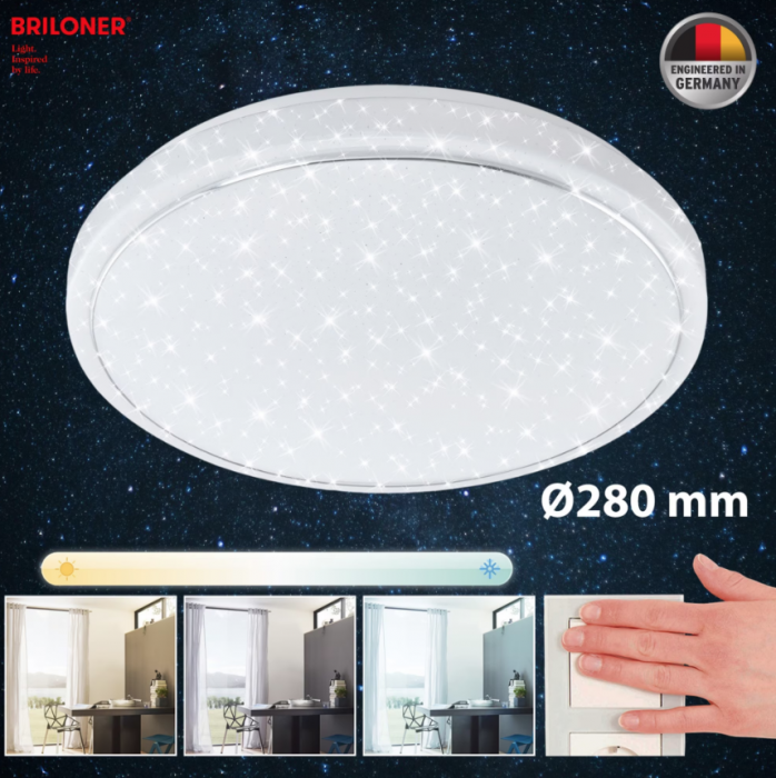 Plafoniera LED Briloner, forma rotunda, efect de cer instelat, 12W, 1300 lumeni, temperatura lumina reglabila, IP44, 28 cm, Alb [3]