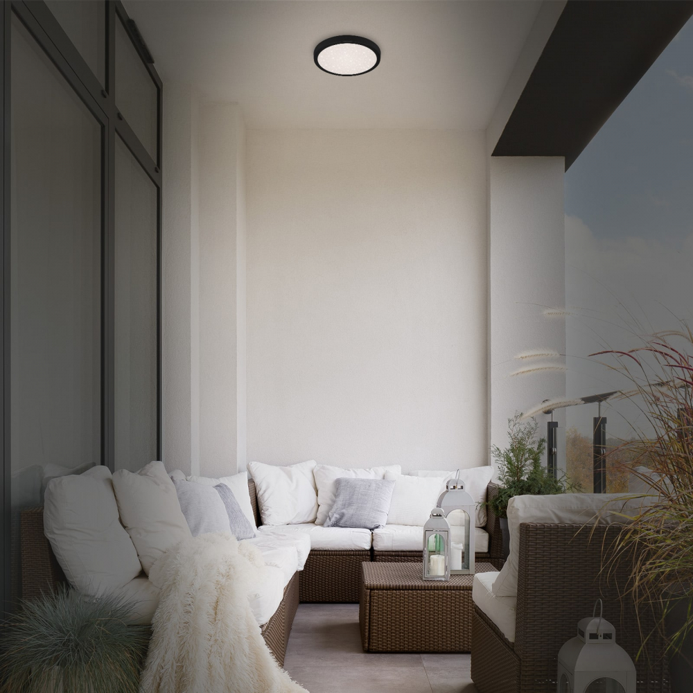 Plafoniera LED Briloner, forma rotunda, efect de cer instelat, 18.5W, 2000 lumeni, temperatura 4000k, IP44, 28 cm, Negru [2]