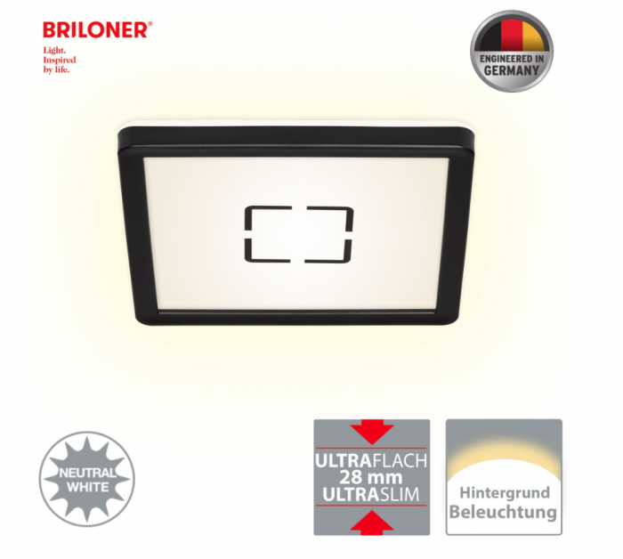 Plafoniera LED Briloner Free Patrata, 12W, 1400 lumeni, lumina neutra (4000K), efect lumina indirecta, 19x19x2.8 cm, Negru [5]