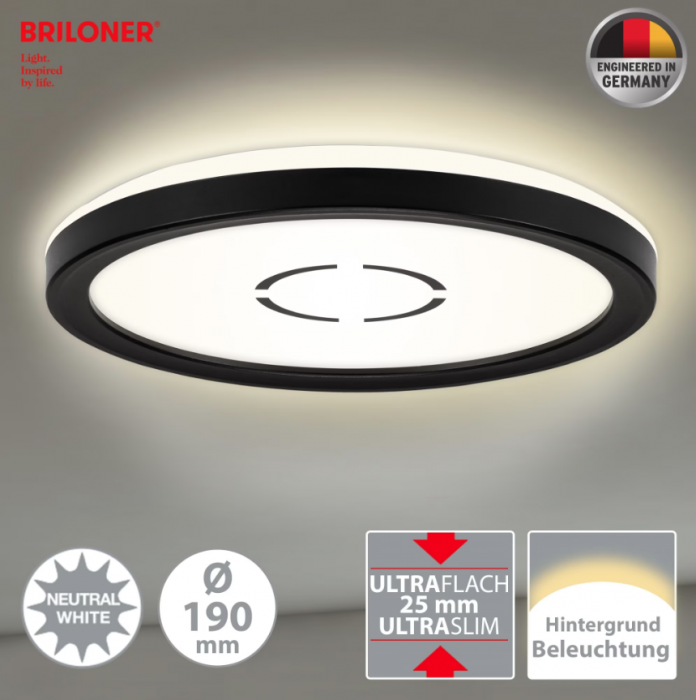 Plafoniera LED Briloner Free Rotunda, 12W, 1400 lumeni, lumina neutra (4000K), efect lumina indirecta, 19x2.8 cm, Negru [4]