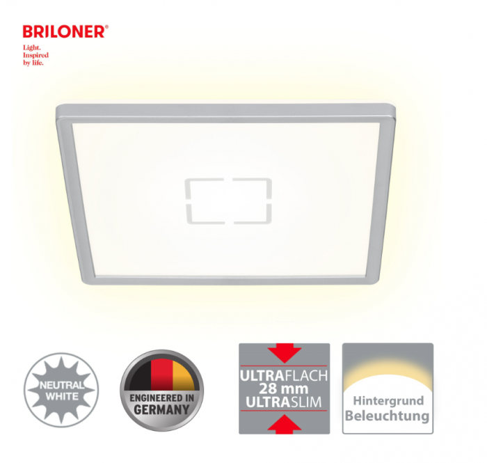 Plafoniera LED Briloner Free Ultra Slim, Patrata, 18W, 2400 lumeni, lumina neutra (4000K), efect lumina indirecta, 29.3x29.3x2.8 cm, Argintiu [3]