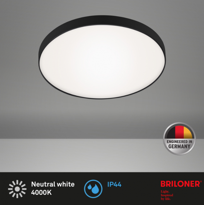 Plafoniera LED Briloner Malbona, 13W, 1200 lumeni, lumina neutra (4000K), IP44, 28.5x6.5 cm, Alb/Negru [4]