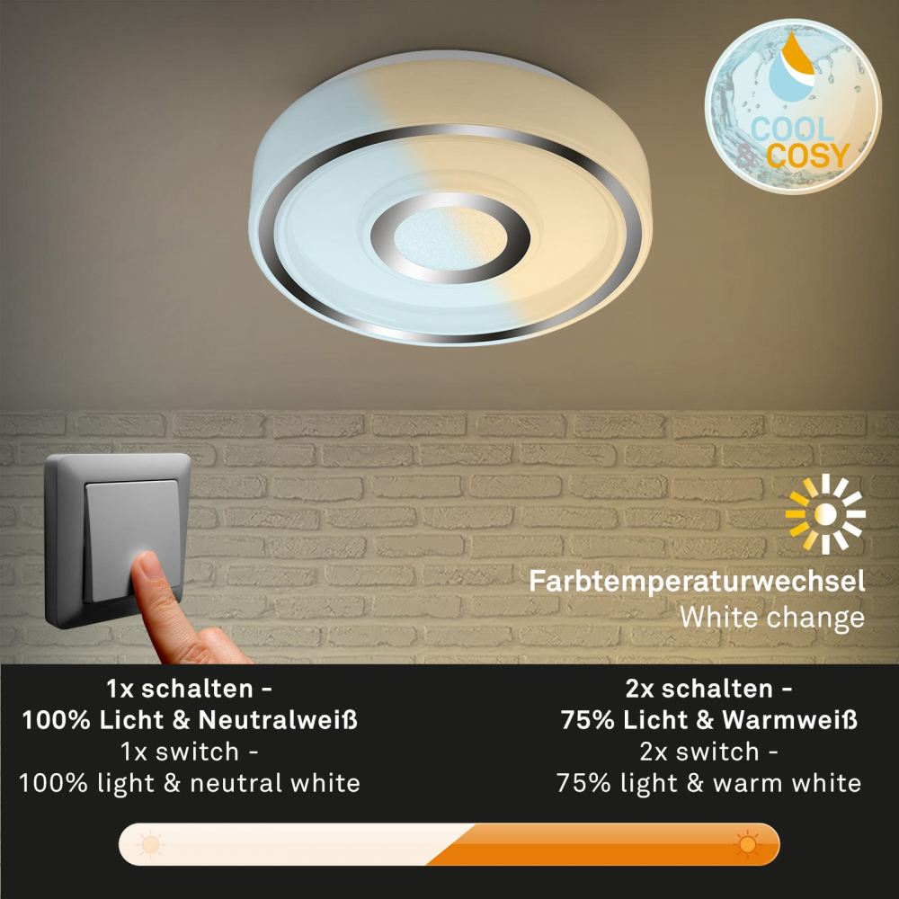 Aplica LED pentru baie Briloner Cool & Cosy 12W 1200 lumeni lumina calda si neutra [4]
