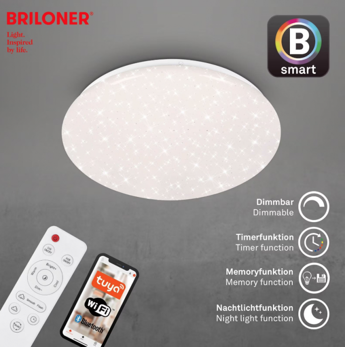 Plafoniera LED RGB inteligenta Briloner, Wi-Fi, telecomanda, dimabil, lumina alba si colorata, IP44, compatibil Amazon Alexa si Google Home, 33cm, Alb [3]