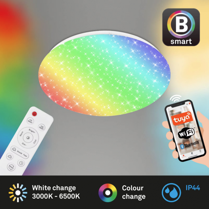 Plafoniera LED RGB inteligenta Briloner, Wi-Fi, telecomanda, dimabil, lumina alba si colorata, IP44, compatibil Amazon Alexa si Google Home, 33cm, Alb [2]