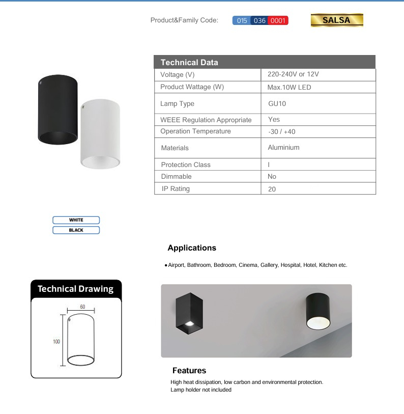 Spot aplicat SALSA , GU10 ,Alb [2]