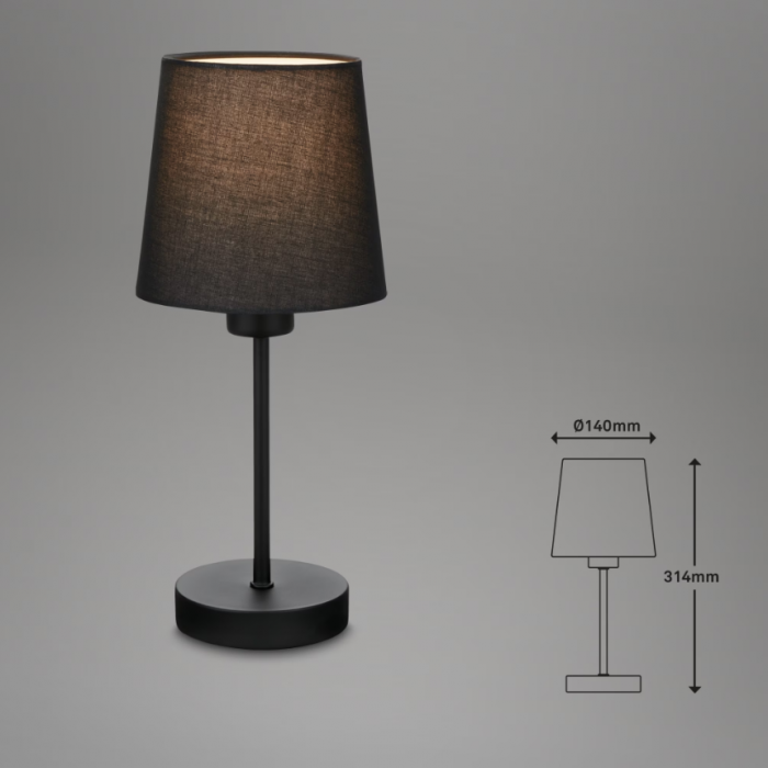 Veioza Briloner Noa, E14, Max.25W, abajur textil, intrerupator inclus pe cablu, IP20, 31.4cm, Negru [3]