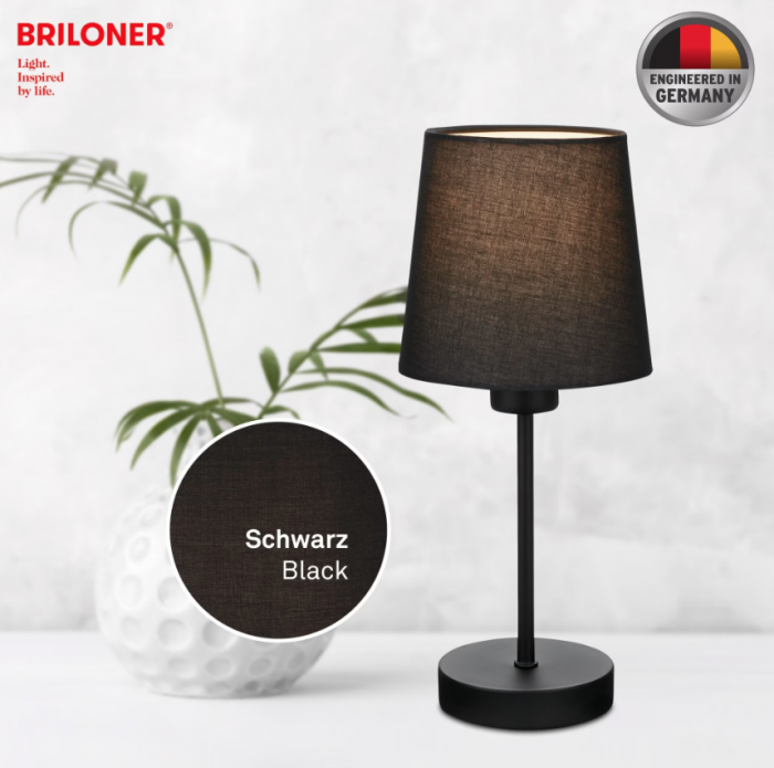 Veioza Briloner Noa, E14, Max.25W, abajur textil, intrerupator inclus pe cablu, IP20, 31.4cm, Negru [5]