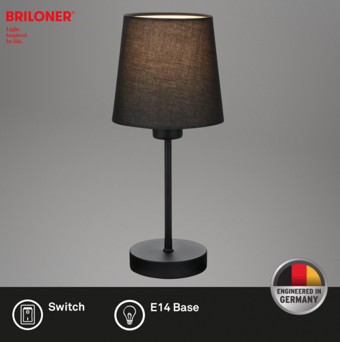 Veioza Briloner Noa, E14, Max.25W, abajur textil, intrerupator inclus pe cablu, IP20, 31.4cm, Negru [6]