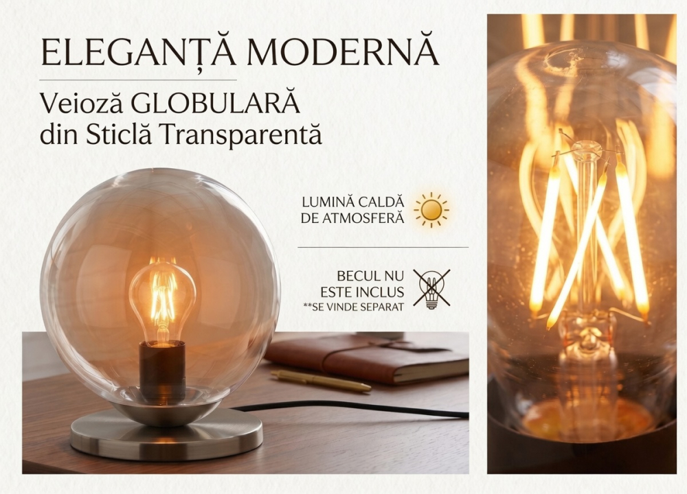 Veioza sticla transparenta aluminiu [4]