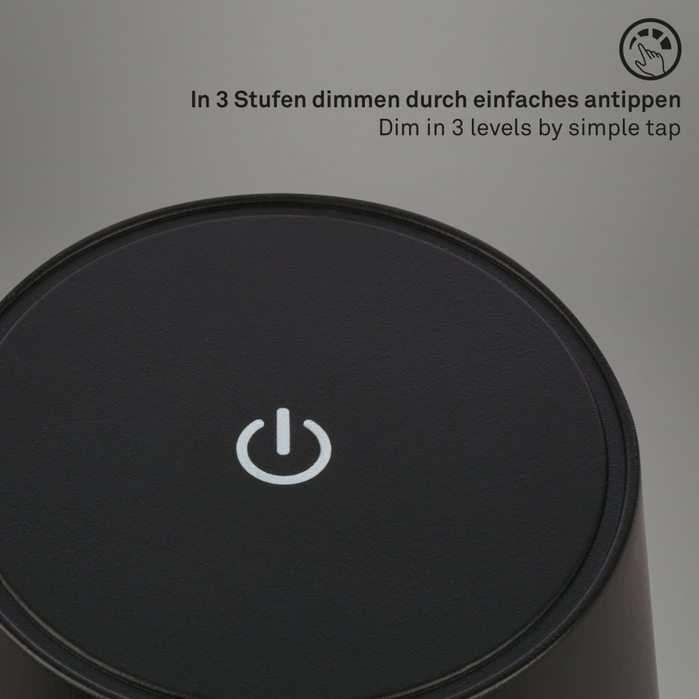 Veioza LED Briloner PIHA Black, Putere 2.6W , Lumina Calda , 150 Lumeni , IP44 ,Dimabila in 3 Trepte, Conexiune USB cu Functie de Incarcare, Capacitate baterie 18 Ore [4]