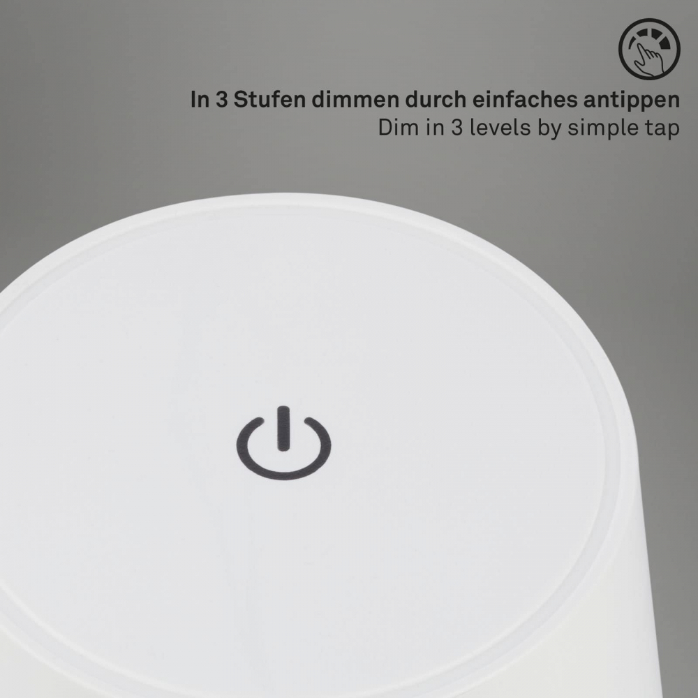 veioza led briloner piha white putere 2 6w lumina calda 150 lumeni ip44 dimabila in 3 trepte conexiune usb cu functie de incarcare durabilitate bateri 1072 [5]