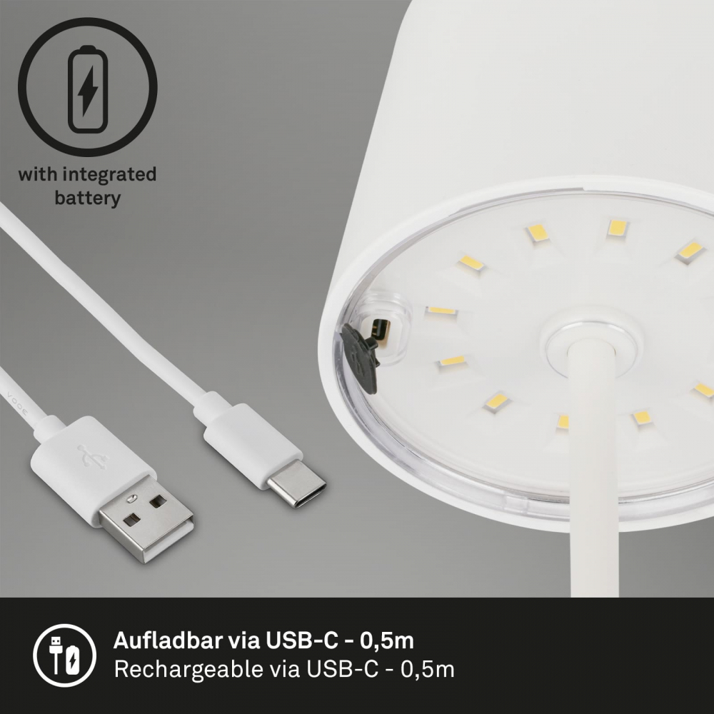 veioza led briloner piha white putere 2 6w lumina calda 150 lumeni ip44 dimabila in 3 trepte conexiune usb cu functie de incarcare durabilitate bateri 1072 [3]
