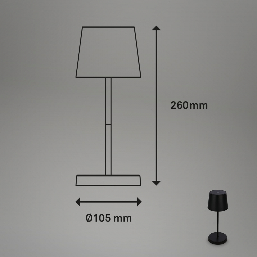 Veioza LED Briloner PIHA Black, Putere 2.6W , Lumina Calda , 150 Lumeni , IP44 ,Dimabila in 3 Trepte, Conexiune USB cu Functie de Incarcare, Capacitate baterie 18 Ore [7]