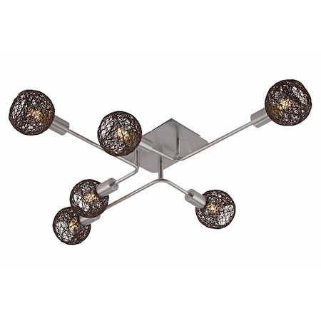 Lustre LED - Lustra Briloner Leuchen, 6 socluri E14, Abajur maro inchis
