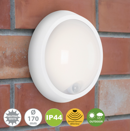 Iluminat terasa si curte - Aplica LED pentru exterior Briloner Leuchen, cu senzor de miscare, 12W, 1150 lumeni, lumina neutra (4000K), IP44, Alb