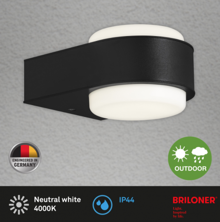 Aplica LED pentru exterior Briloner Leuchen Hanau, 6.5W, 650 lumeni, lumina neutra (4000K), IP44, Negru [1]