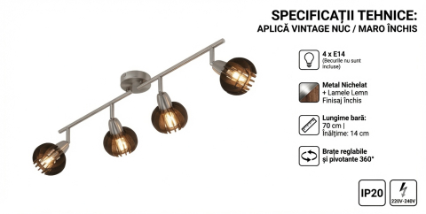Lustra led vintage 4 socluri E14 abajur inchis [3]