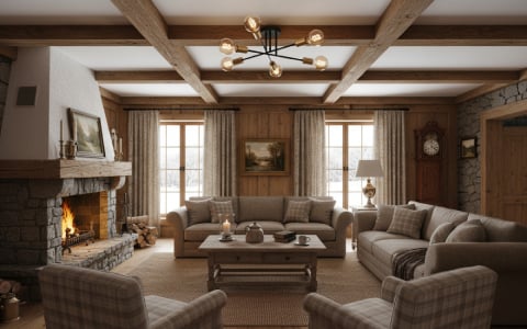 Iluminat bucatarie - Lustra Briloner Leuchen Black Steel, 6 socluri E27, brate ajustabile, max.60W, 55.5x19.5cm, Negru/Auriu